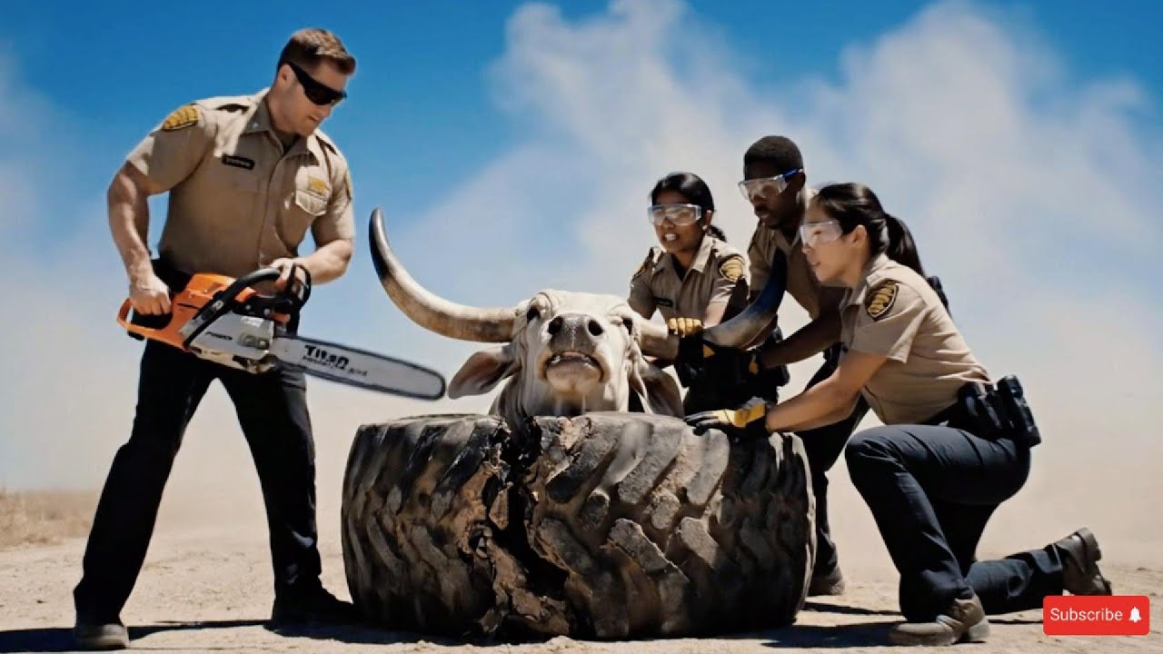 Real Life Rescue Team Saves a Cow Stuck in a Giant Rubber Tire 🐄