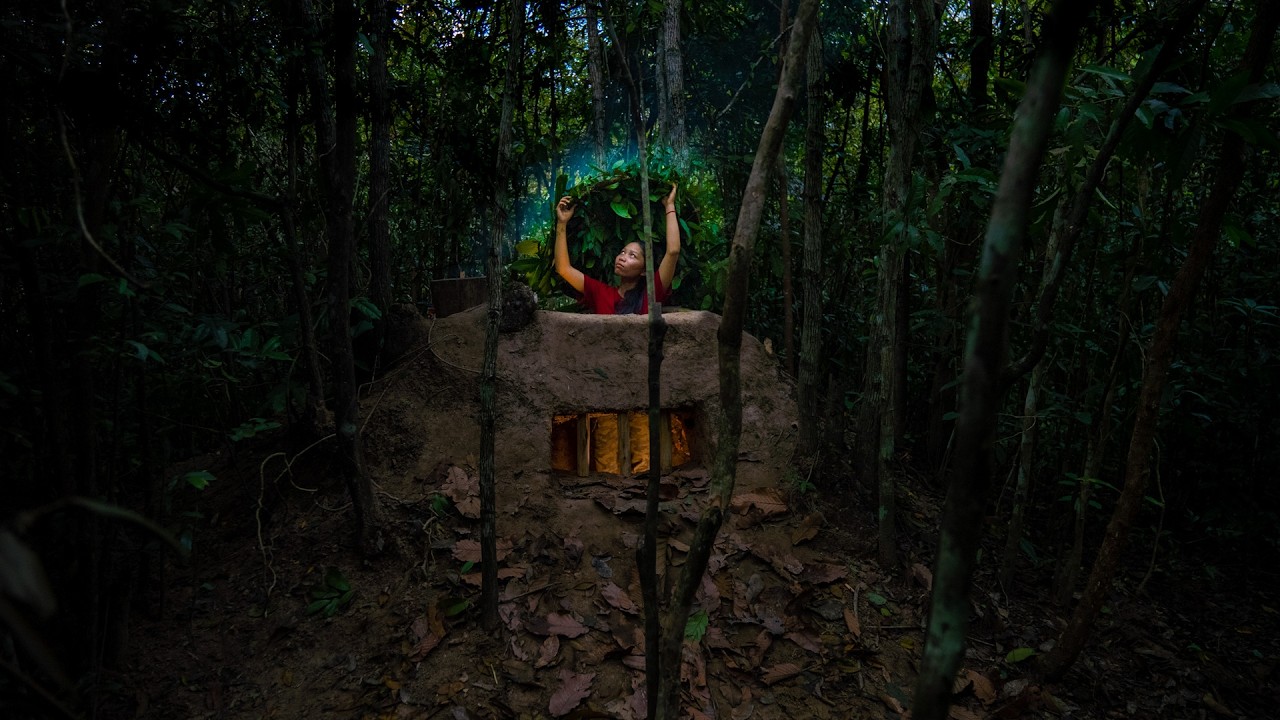 Girl Live Off Grid, Built Secret Hidden Underground House in the Wood ...