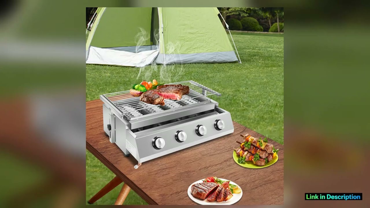 Stainless Steel Gas Roaster Gas Grill 4 Burner BBQ Table Grill LPG Gas Grills for Camping Balcony