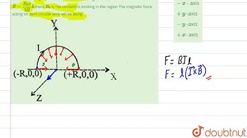 A semi circular current carrying wire having radius R is placed in x-y plane with its centre at ...