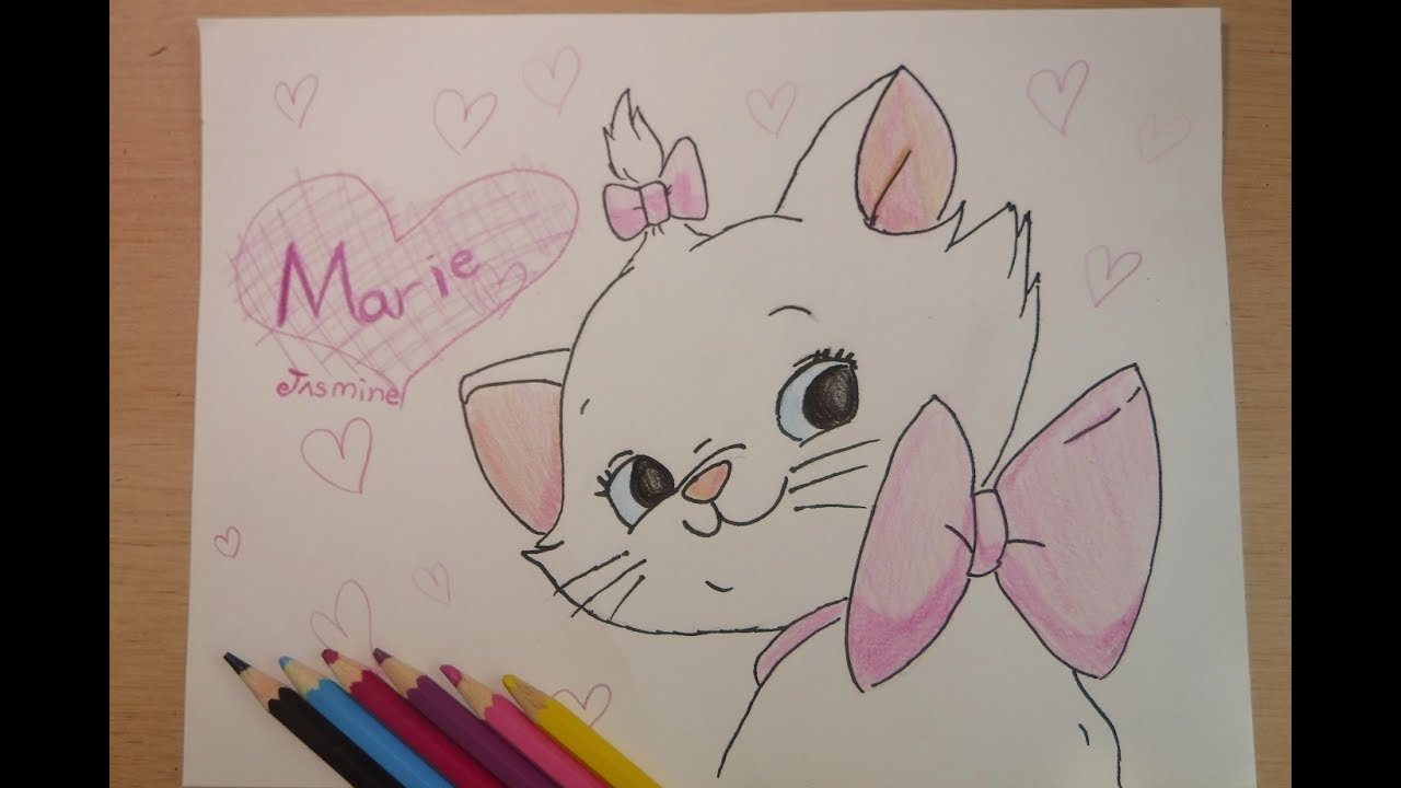 디즈니 고양이 마리 그림 그리기 ディズニー おしゃれキャット マリーちゃん 小学生のイラスト お絵かき Drawing Disney Cat Marie Youtube