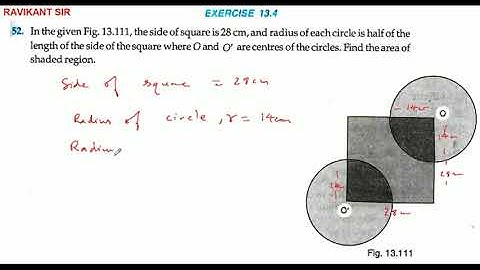 In the given Fig. 13.111, the side of square is 28 cm, and radius of each circle is half of the leng