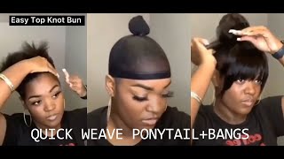 ✨Quick Weave Tutorial! Ponytail+Bangs Look Using straight Bundles