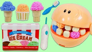 Feeding Mr . Play Doh Head play Foam ice cream and visiting the Dentist playdough #playdough #kids