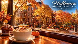 Halloween Morning NYC Café Window 🎃☕ Cozy Bossa Jazz, Pumpkin-Lit Brownstones & Latte for Focus screenshot 4
