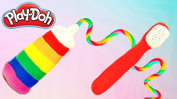 How to Make DIY Rainbow PlayDoh Toothbrush and Toothpaste ❤️ Play Dough Creations Crafts for Kids ❤️