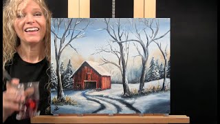 COUNTRY WINTER BARNLearn How to Draw and Paint with AcrylicEasy Paint and Sip at Home Step by Step