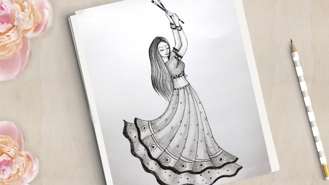 I tried to draw a traditional girl with dandiya dance in the drawing  todayindian girls drawing  PeakD