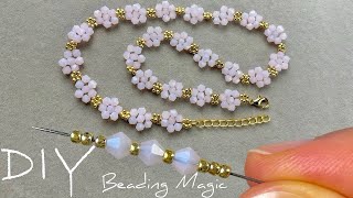Easy Beaded Necklace Tutorial: Beaded Flower Necklace | Crystal Beads Jewelry Making