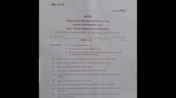 DIPLOMA DME V-SEM INDUSTRIAL ENGINEERING, ESTIMATING AND COSTING MODEL PAPER 2021