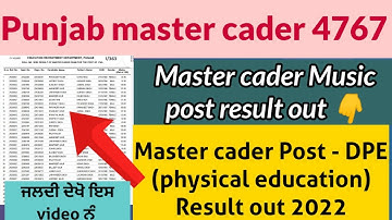 master cader 4767 DPE (physical Edu. ) Result out | master cader music post result 2022