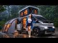 ☔️HEAVY RAIN CAMPING IN A KIA PV5 POP-UP CAMPER VAN