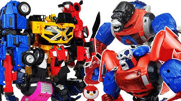 Miniforce X Penta X Bot Combine! Pentatron! Defeat the Witch & DInosaurs! I Backhoe Toy