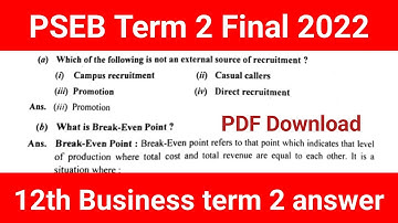PSEB 12th Business full solutions 2022, Business Class 12 Term 2, Business Studies answer