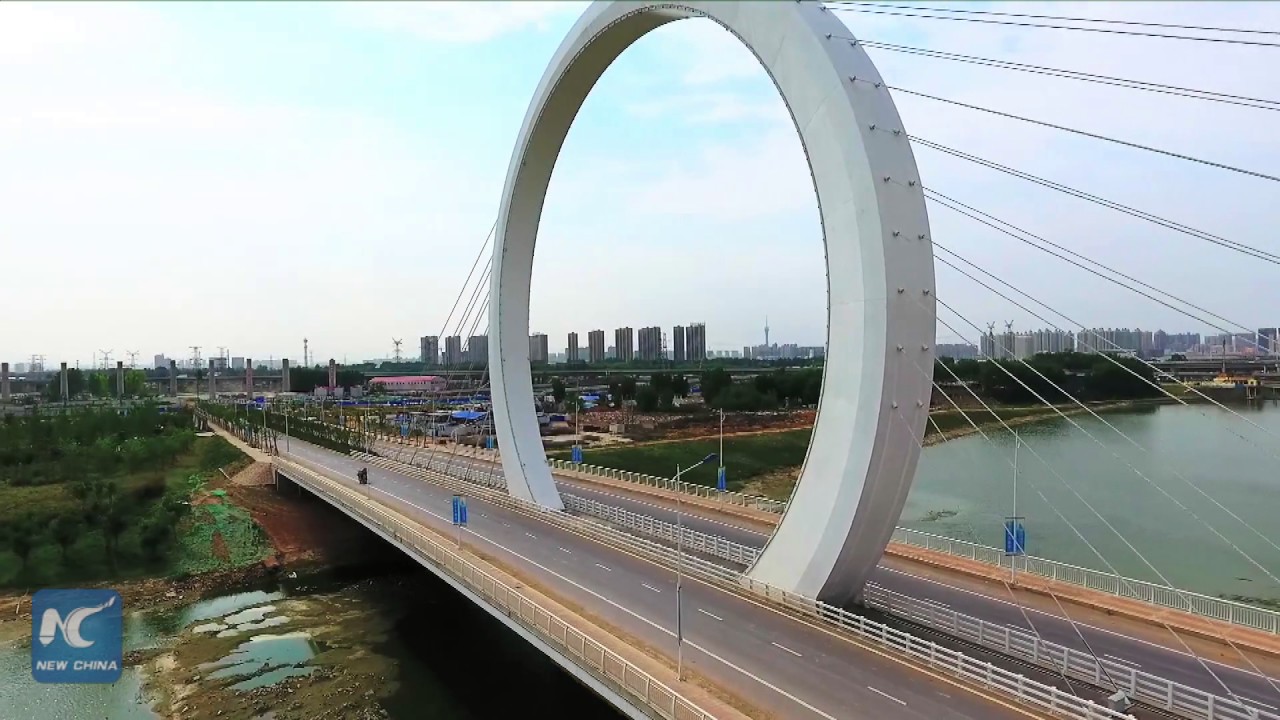 Aerial view of Ring bridge in Zhengzhou, China 