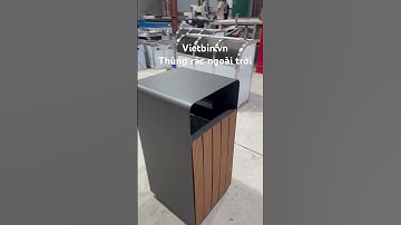 Thùng rác ngoài trời - mẫu mới 2025. Thép dày 4mm. Nan gỗ nhựa