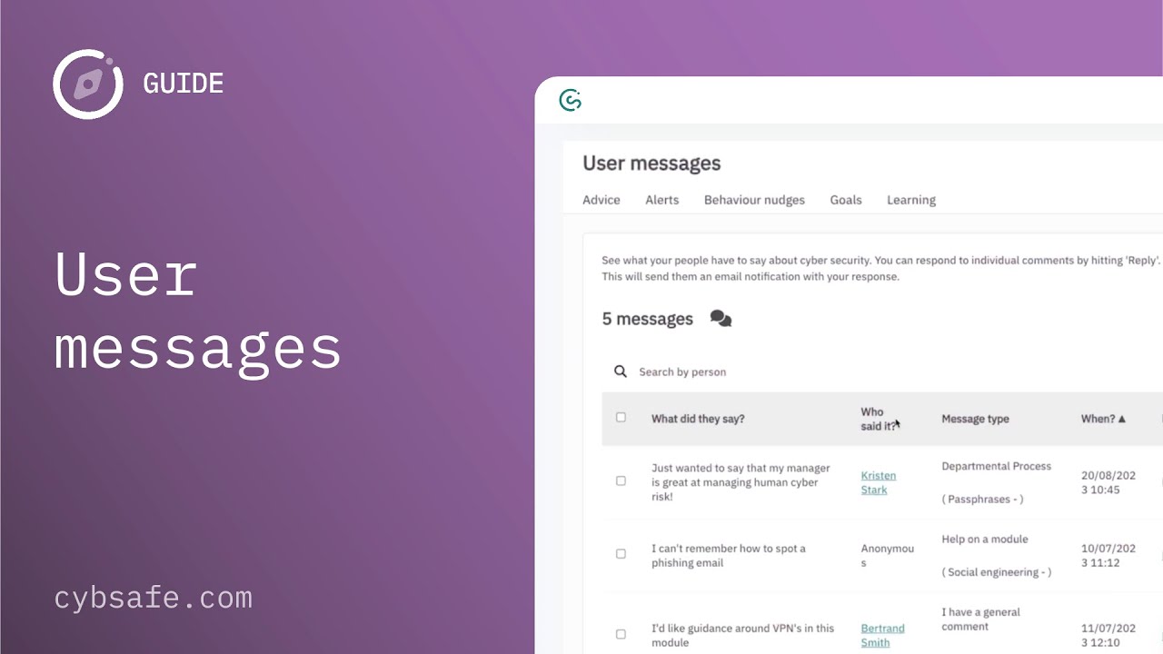 User messages | GUIDE | CybSafe product shorts - YouTube