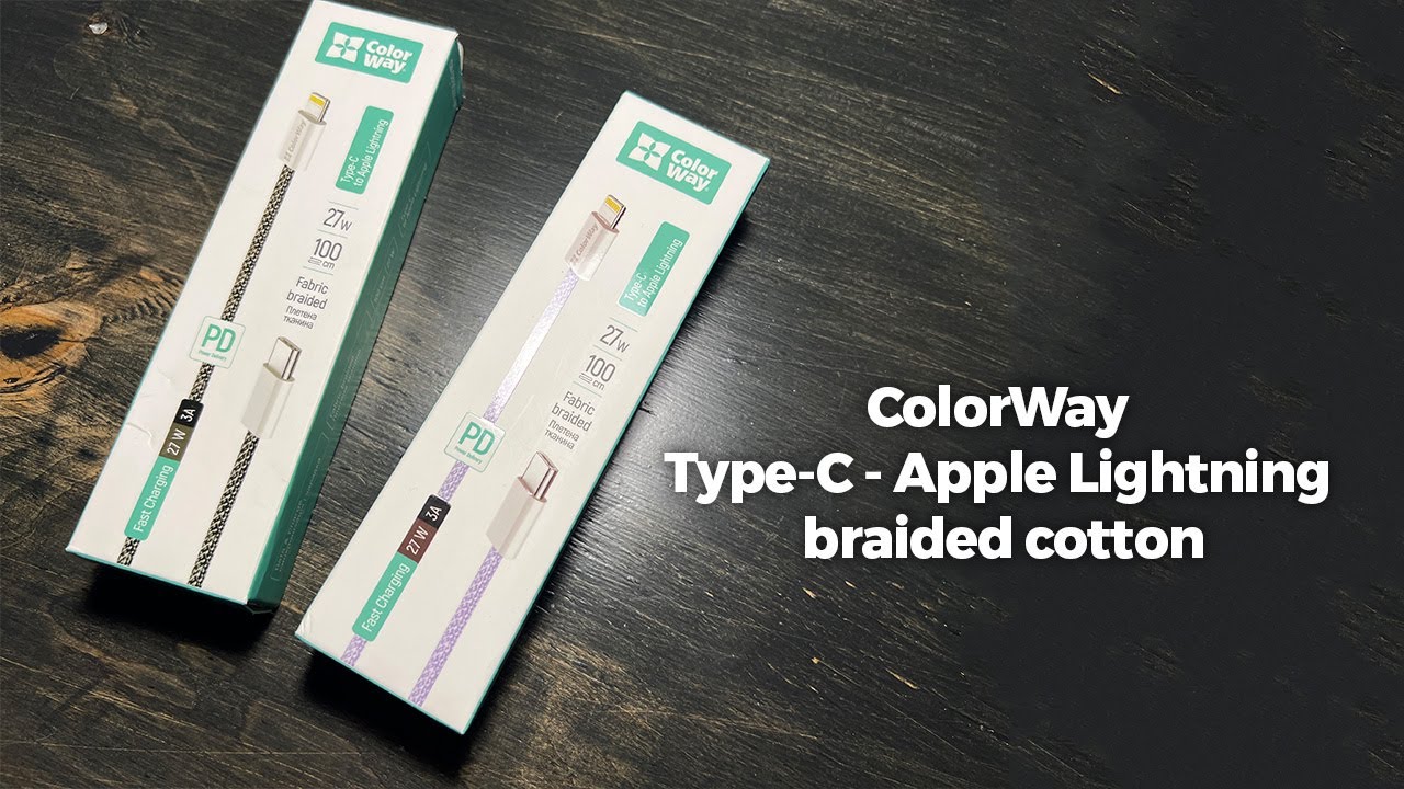 ColorWay Type-C - Apple Lightning braided cotton PD Fast Charging 27W 1 м Purple and Black
