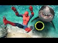 GTA 5 Water Ragdolls | SPIDERMAN Water Trampoline Jumps/Fails 3 (Megalodon Shark)