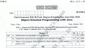 object oriented programming with Java vtu 3rd sem | BCS306A June/July 2024 questions paper