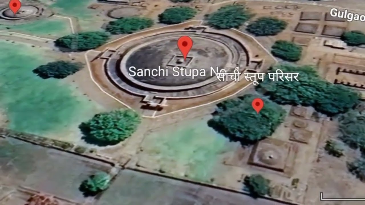 Sanchi Stup 3D views on map Madhya Pradesh