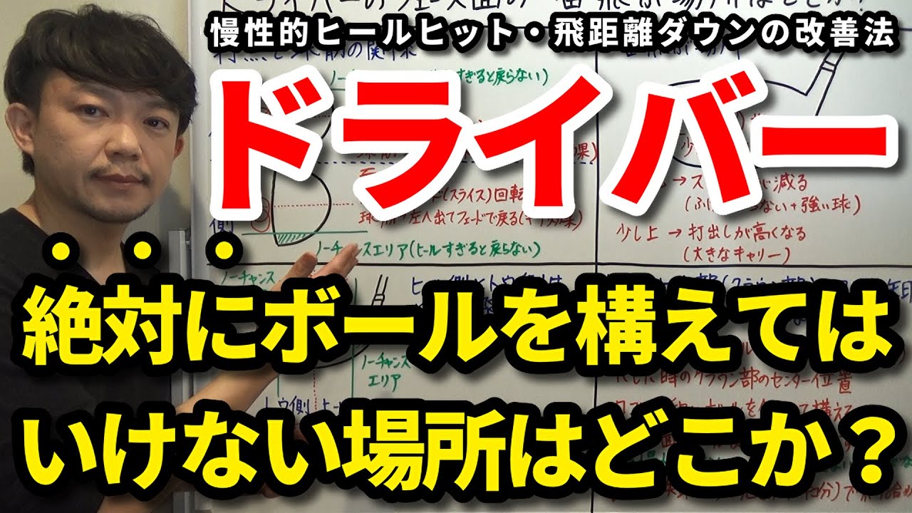 ドライバーのアドレスで絶対にボールを構えてはいけない場所はココです 慢性的なヒールヒット 低弾道 飛距離ダウンの改善法を解説します トウ側とヒール側ではどっちが飛ぶのか 芯 クラブセッティング 吉本巧 Youtube