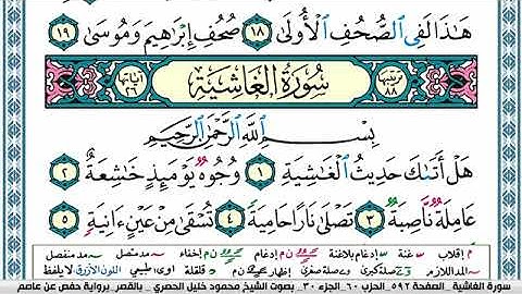 سورة الغاشية مكتوبة محمود خليل الحصري Surah Al Ghashia