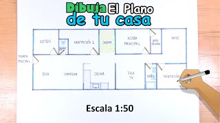 Cómo dibujar el plano BOCETO de tu casa 6m x 15m Escala 1:50