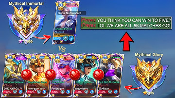 1 Mythical Immortal Vs 5 Mythical Glory (1,000 Star Vs 5 Global Fighter Mains) - Who Win?! 😱🔥