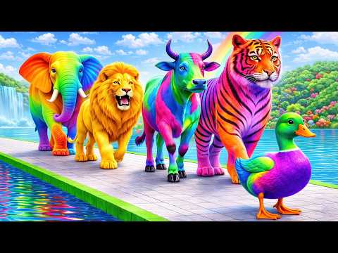 Long Slide Game with Cow Elephant Gorilla Hippopotamus Tiger 3d Animal Game Funny 3d Animals