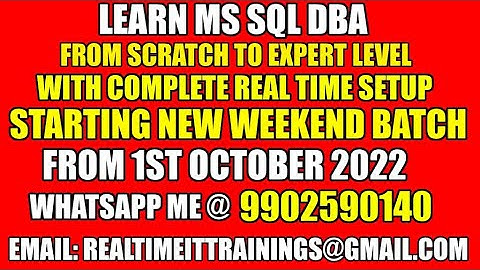Starting New Batch On MS SQL DBA from 1st October 2022