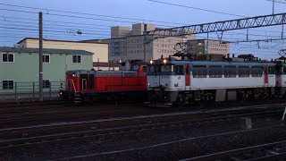 （HD）機関車の出入り多き、朝の五稜郭駅