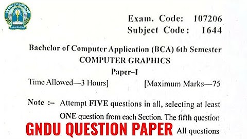 Gndu BCA 6th Semester Computer Graphics Question Paper | BCA 6th Semester Question Paper 2024