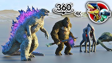360° Huge Monsters Size Comparison Godzilla, Kong & Scar King | 360 video 4K