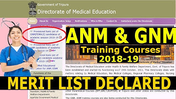 ANM & GNM Courses Provisional Merit List Declared in Tripura State| Directorate of Medical Education