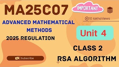 MA25C07  Unit 4 | Cryptography starts | RSA Algorithm & Problems 