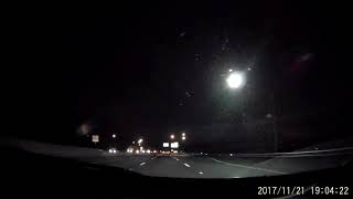 OH Turnpike Interstate 80 west exits 218 to 147 high mast streetlights, and powerlines (night)