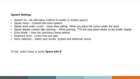 Overview of the speech settings