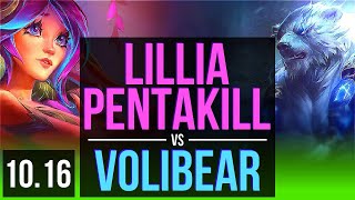 LILLIA vs VOLIBEAR (JUNGLE) | Pentakill, Rank 3 Lillia, KDA 14/2/11 | NA Challenger | v10.16