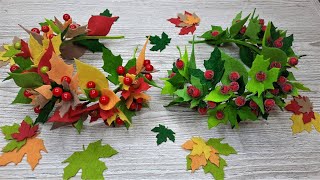 Осенний обруч с листьями из фетра и ягодами МК