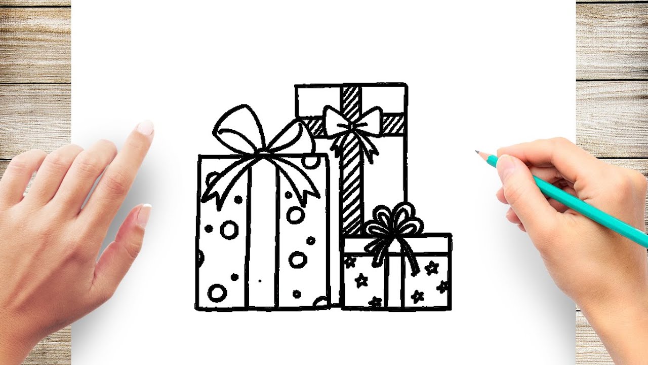 How to draw a gift box, Easy drawings 