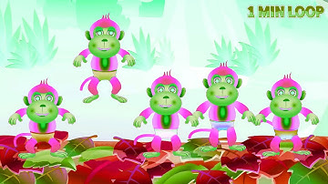 Five Little Monkeys Bedtime Fun 🐒✨ 1 Min Loop 3D Animation Nursery for Children | MonkeyLoopWorld