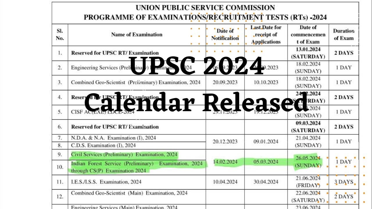 UPSC 2024 Calendar Released | UPSC 2024 calendar out | IAS PRE 2024 ...