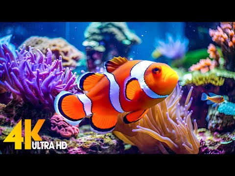 Aquarium 4K VIDEO (ULTRA HD) 🐠 Beautiful Coral Reef Fish - Relaxing Sleep Meditation Music #49