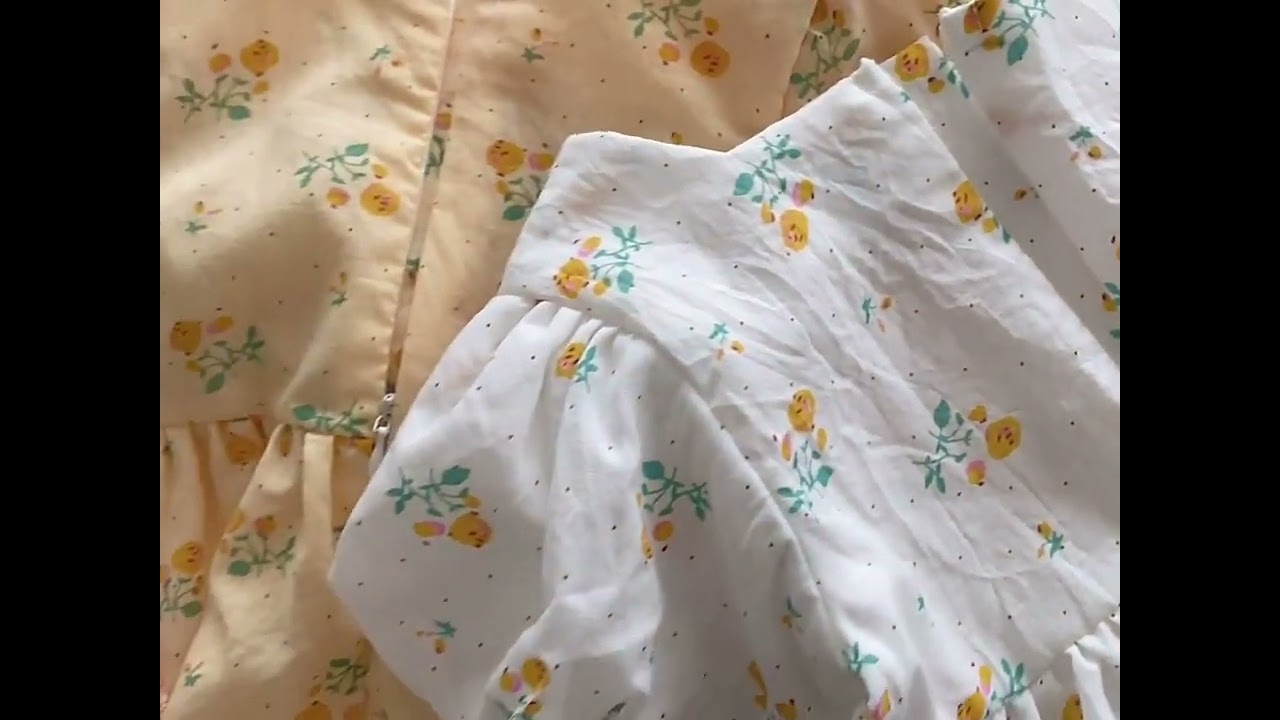 Girl Dress Cute Flower Cotton Printed Summer Puff Sleeves Korean Kids Dress