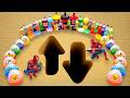 Making a Giant Up &amp; Down Arrow pit with Rainbow Orbeez &amp; Cement, Giant Coca Cola vs Mentos