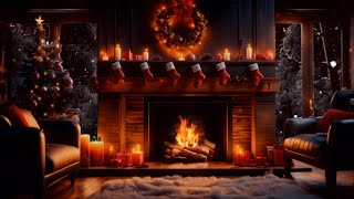 LIVE! Cozy Christmas Eve | Romantic Log Cabin | Christmas Living Room | Relaxing Reading Book Nook