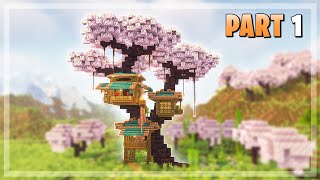 How to Build a Japanese Cherry Tree House in Minecraft - Tutorial [Part 1/2]