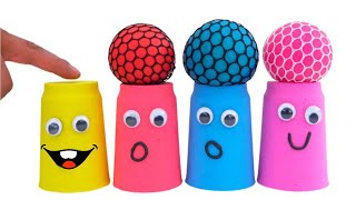 Match Rainbow Colors Squishy Balls with Kinetic Sand Milk Bottles Smiley Face | Video for Kids