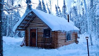 Off Grid Log Cabin After The Snowstorm -25F Freezing Temps Lots Of Snow